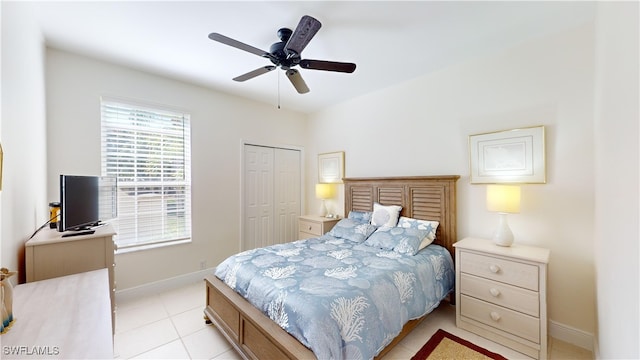 bedroom with a closet and ceiling fan