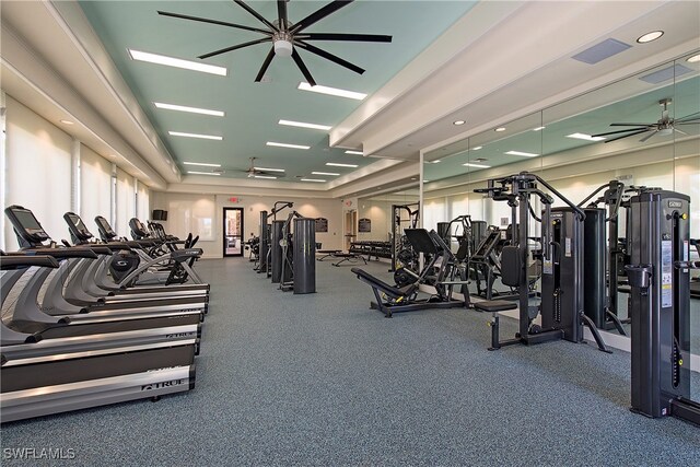 gym with ceiling fan