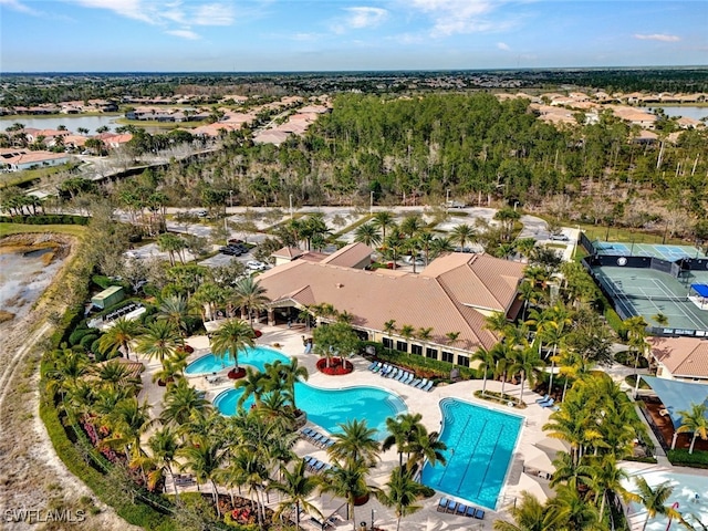 aerial view with a water view