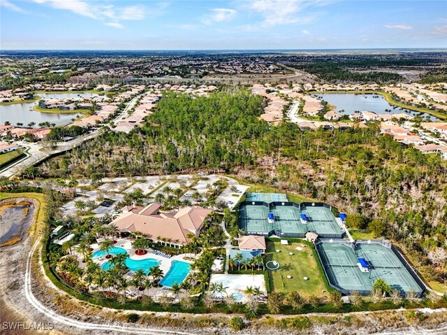 aerial view with a water view