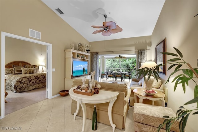 sunroom featuring vaulted ceiling and ceiling fan