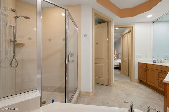 bathroom with vanity and walk in shower