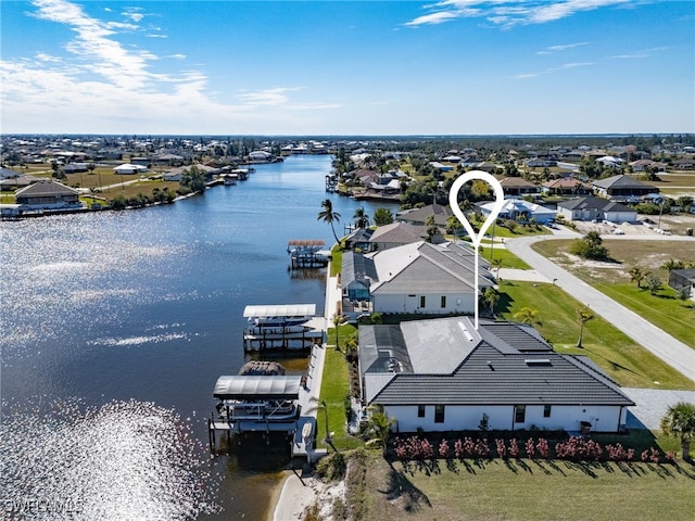 aerial view with a water view