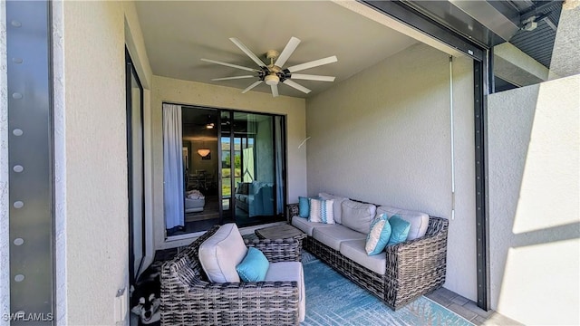 view of patio / terrace featuring an outdoor hangout area and ceiling fan