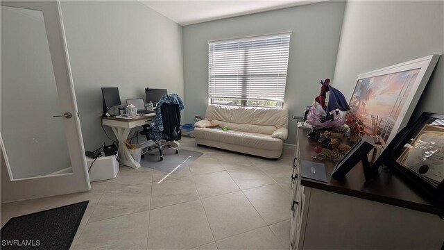 view of tiled home office