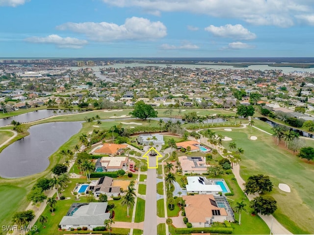 bird's eye view featuring a water view