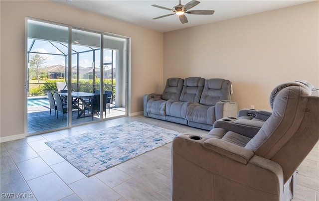 living room with ceiling fan