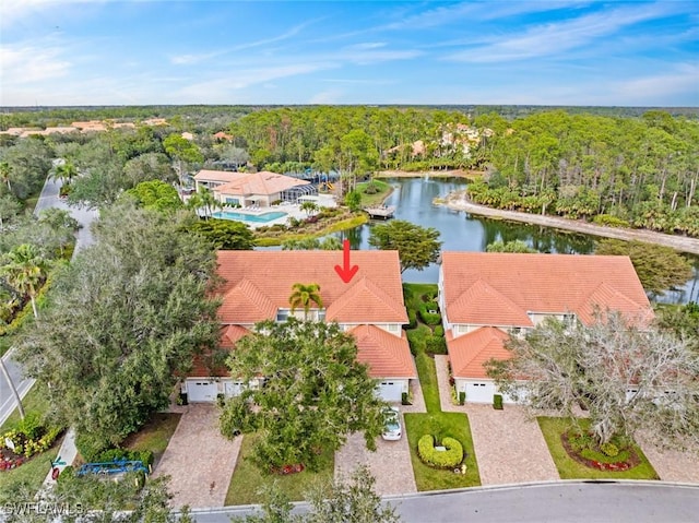 bird's eye view featuring a water view