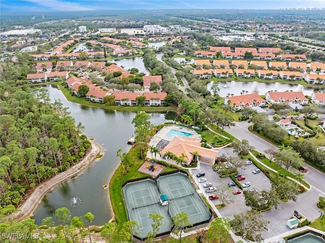 aerial view with a water view