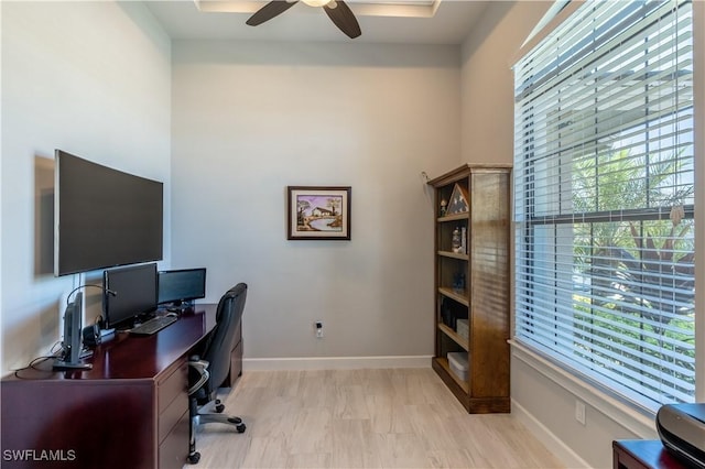 office space featuring ceiling fan