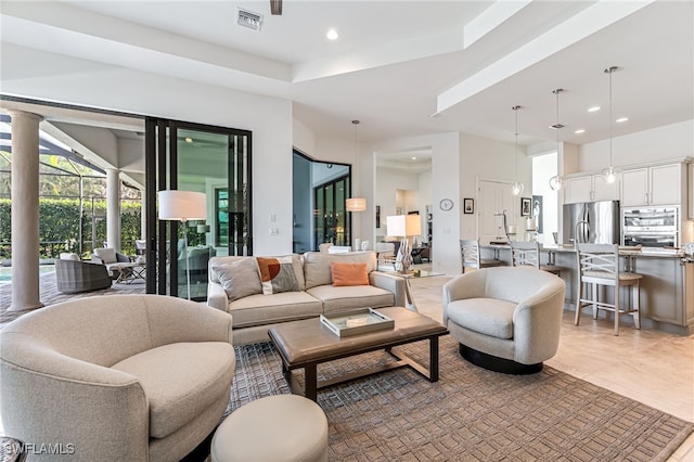 living room featuring tile patterned floors