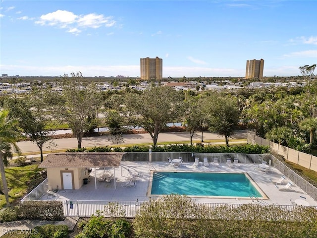 view of pool featuring a patio