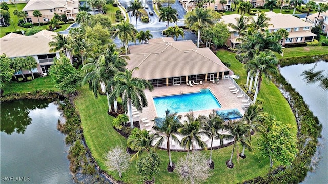 aerial view with a water view