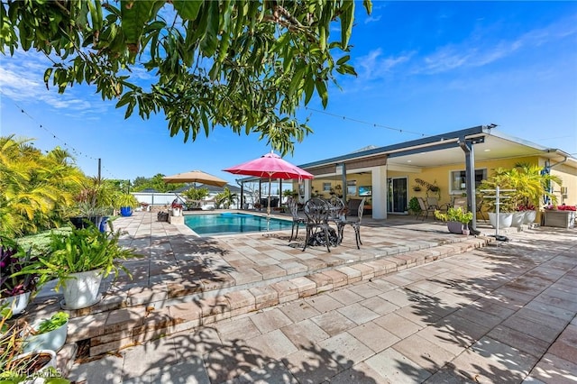 view of swimming pool featuring a patio