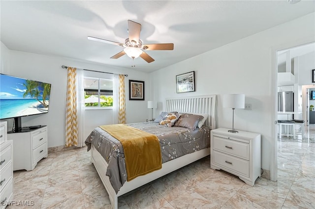 bedroom featuring ceiling fan