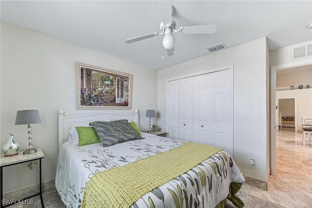 bedroom with a closet and ceiling fan