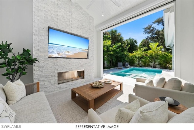 living area with a fireplace