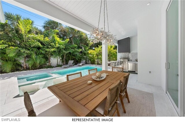 dining space with light tile patterned floors