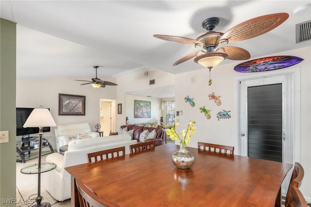 dining area with ceiling fan