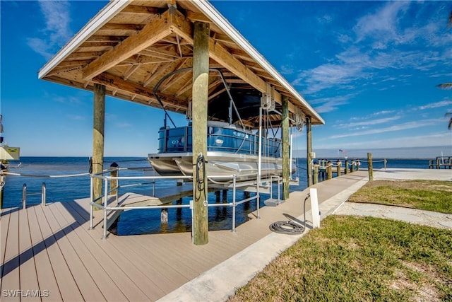 dock area featuring a water view