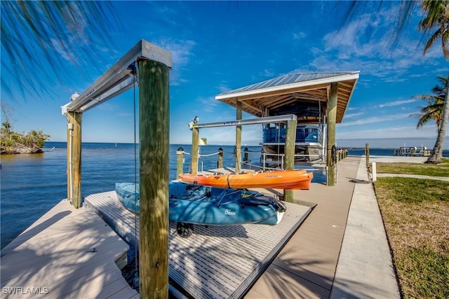 view of dock featuring a water view