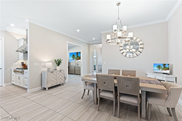 dining room featuring a notable chandelier and ornamental molding