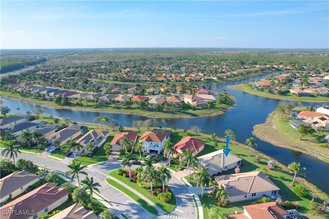 bird's eye view with a water view and a residential view