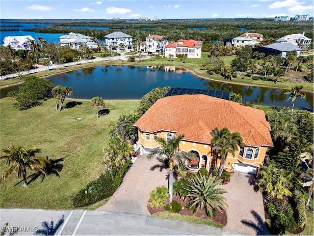 bird's eye view featuring a water view