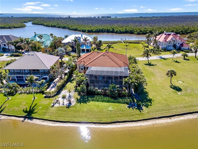 aerial view with a water view