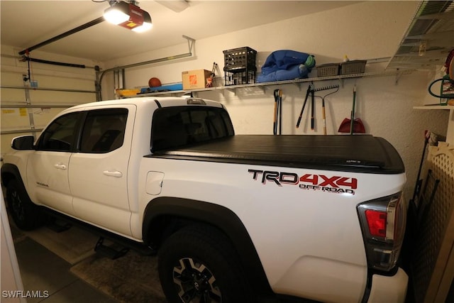 garage with a garage door opener