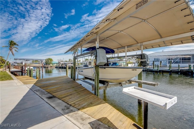 view of dock featuring a water view