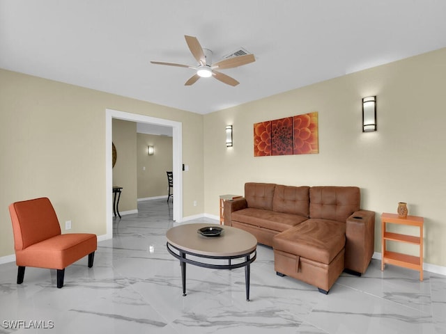 living room with ceiling fan