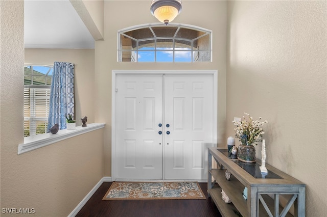 foyer with dark wood-type flooring