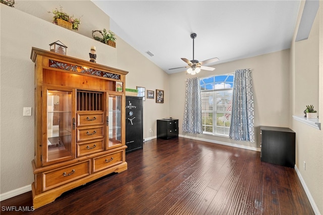 interior space with vaulted ceiling and dark hardwood / wood-style floors