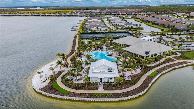 aerial view featuring a water view