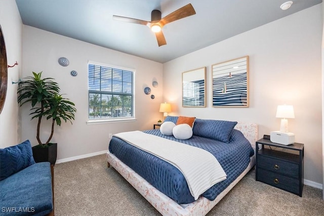 bedroom featuring ceiling fan and carpet flooring