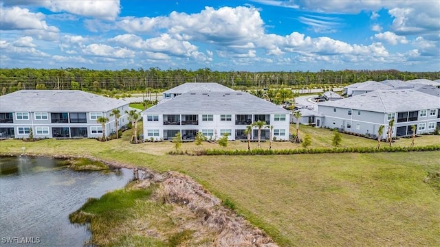 aerial view featuring a water view