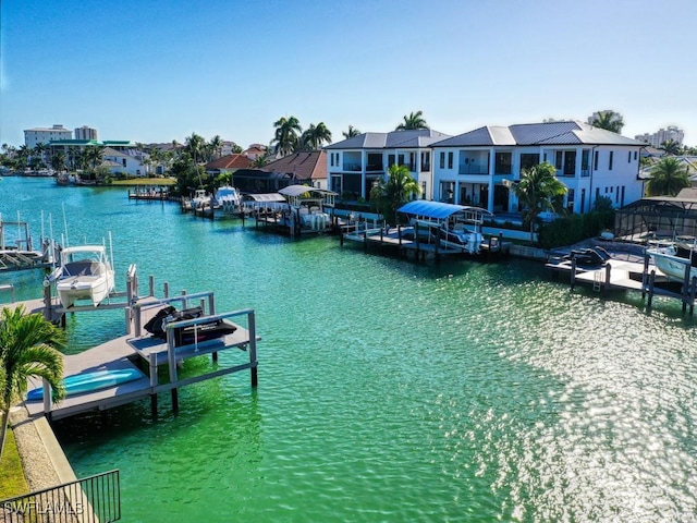 dock area with a water view