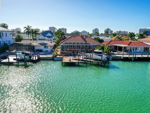 dock area featuring a water view