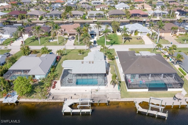 bird's eye view featuring a water view