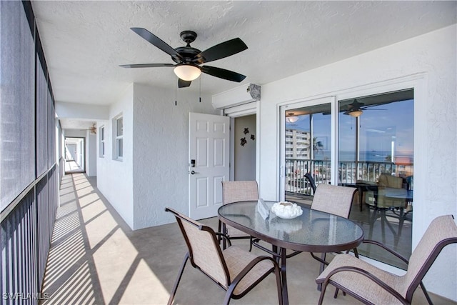 interior space featuring ceiling fan