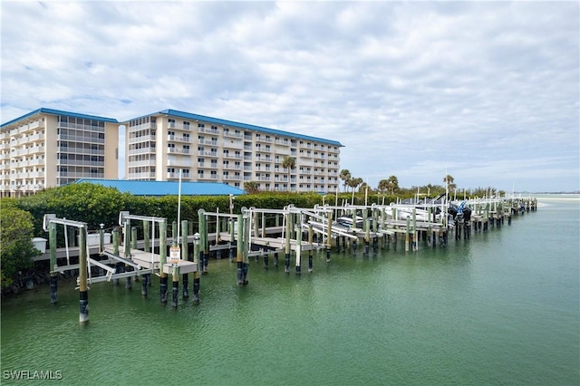 view of dock with a water view