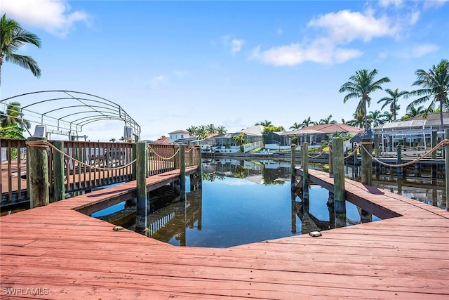 view of dock with a water view