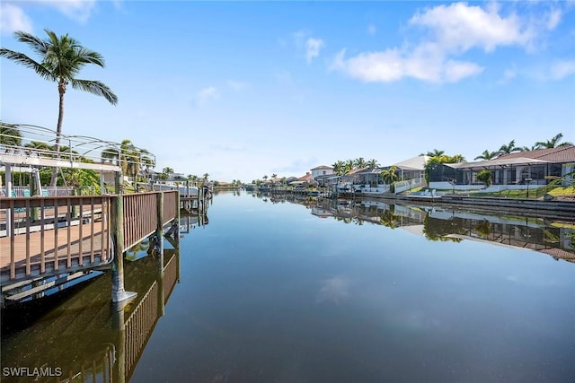 dock area with a water view