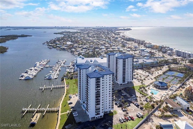 drone / aerial view featuring a water view