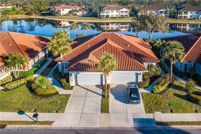 aerial view featuring a water view