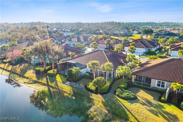 aerial view with a water view