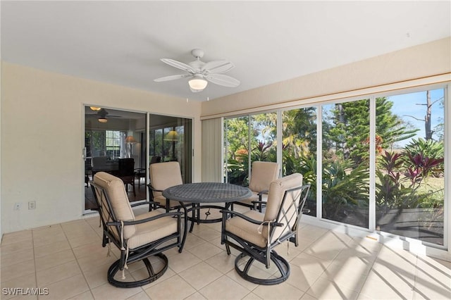 sunroom / solarium with a wealth of natural light and ceiling fan