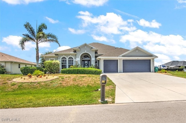 view of front of home featuring a garage and a front yard