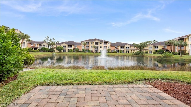 view of water feature with a residential view